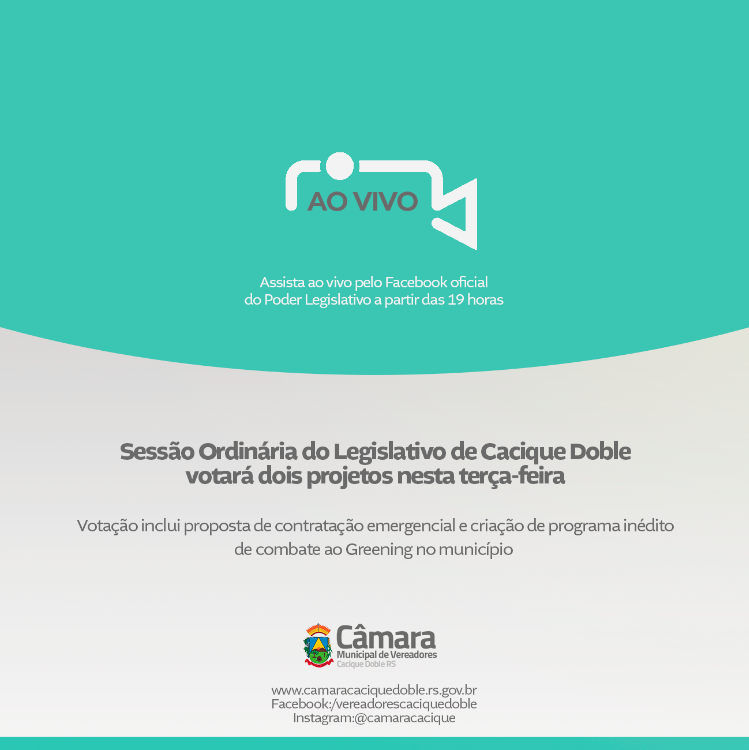 Sessão Ordinária do Legislativo de Cacique Doble votará dois projetos nesta terça-feira, dia 21 de outubro