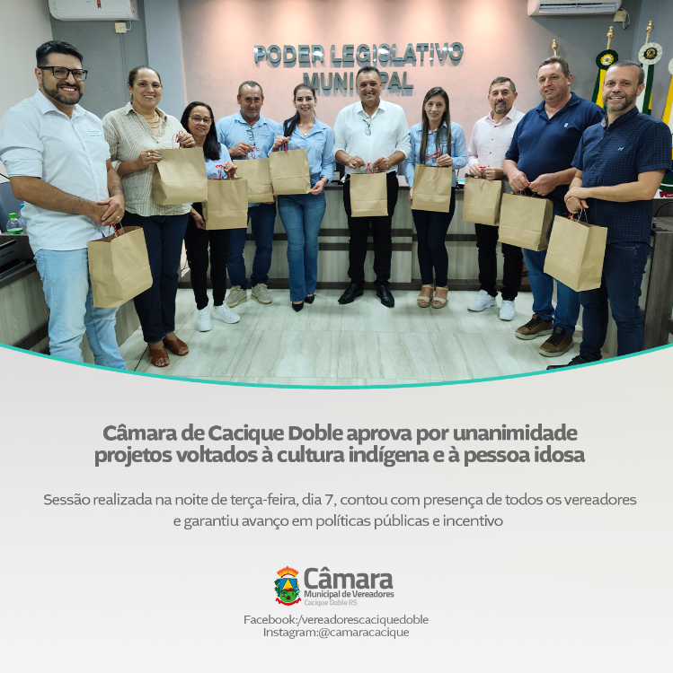 Câmara de Cacique Doble aprova por unanimidade projetos voltados à cultura indígena e à pessoa idosa
