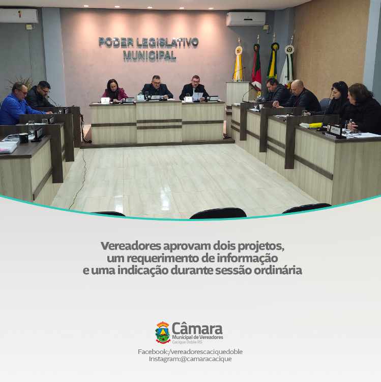 Vereadores aprovam dois projetos, um requerimento de informação e uma indicação durante sessão ordinária